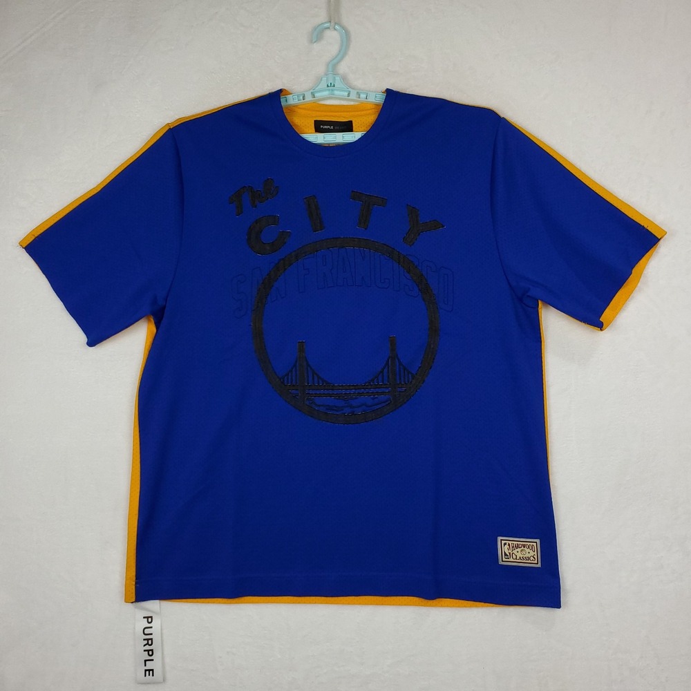 Purple Brand Warriors Mitchell & Ness NBA XL XLarge Jersey Shirt Blue Yellow NWT - Picture 2 of 8
